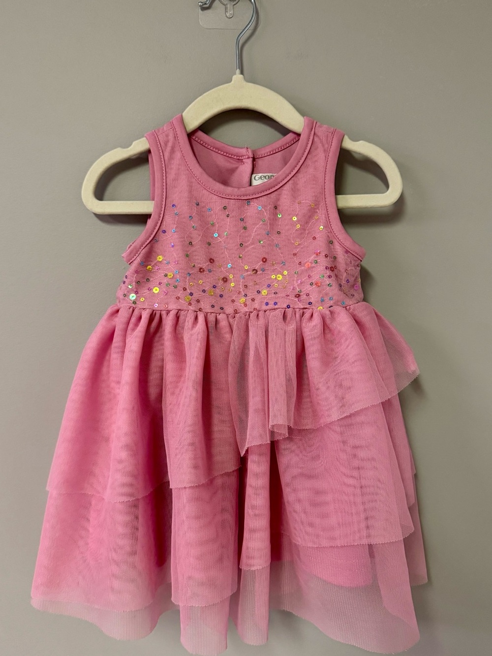 George Pink Sequin Tiered Tulle Dress